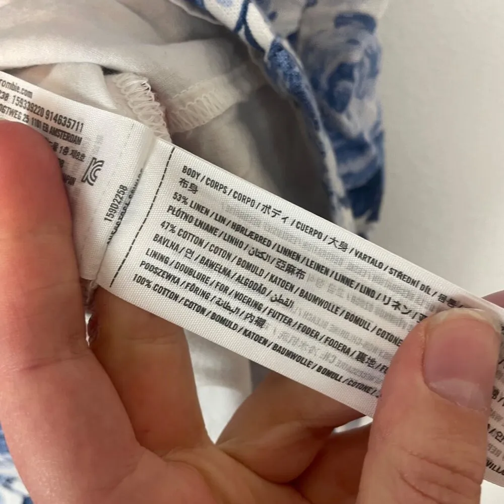 Abercrombie & Fitch Blue Floral Print Square Neck Linen/Cotton Mini Dress M Tall - Image 6