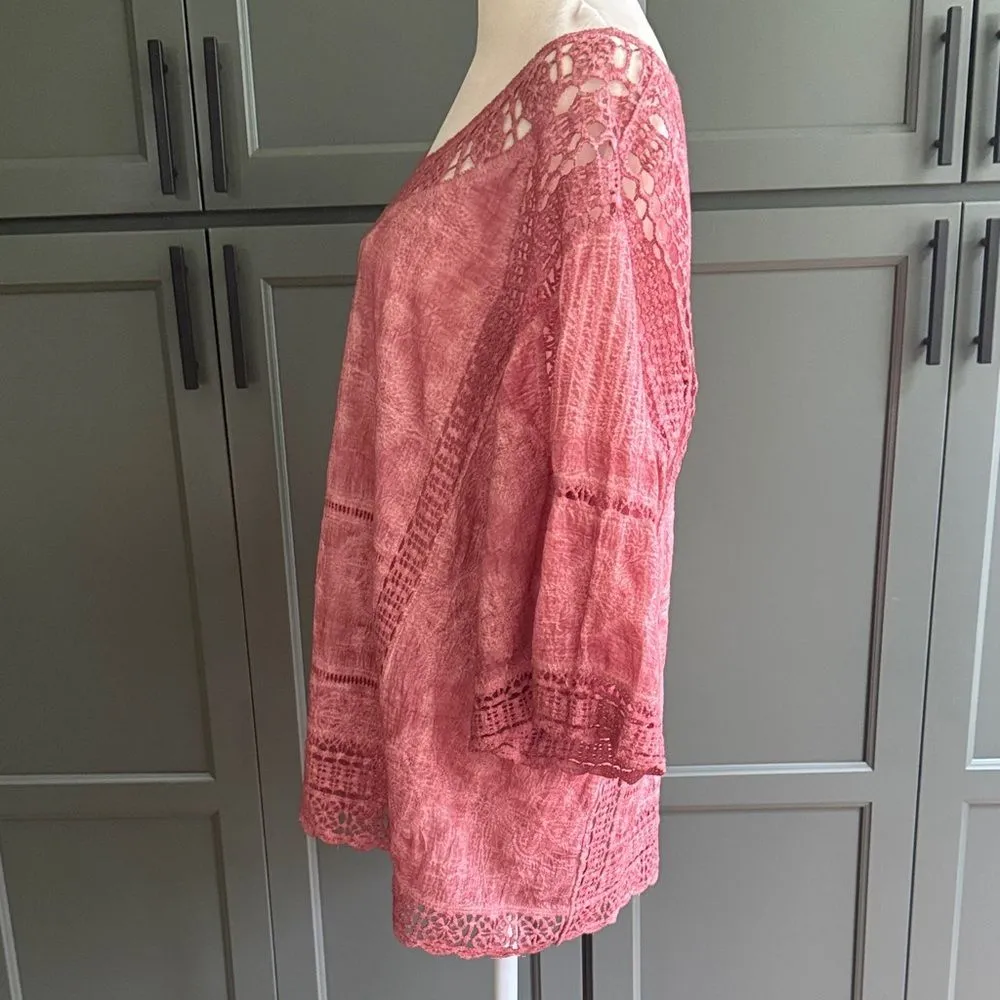 Democracy Chic Coral Lace Accent Blouse - Image 2