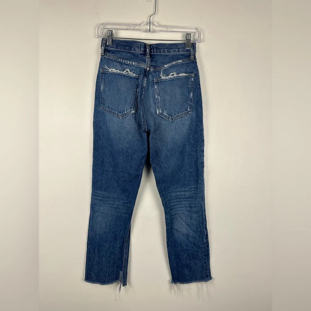 AGOLDE Riley Cropped High Rise Sttraight Leg Distressed Raw Hem Jeans Sz 24 - Image 6
