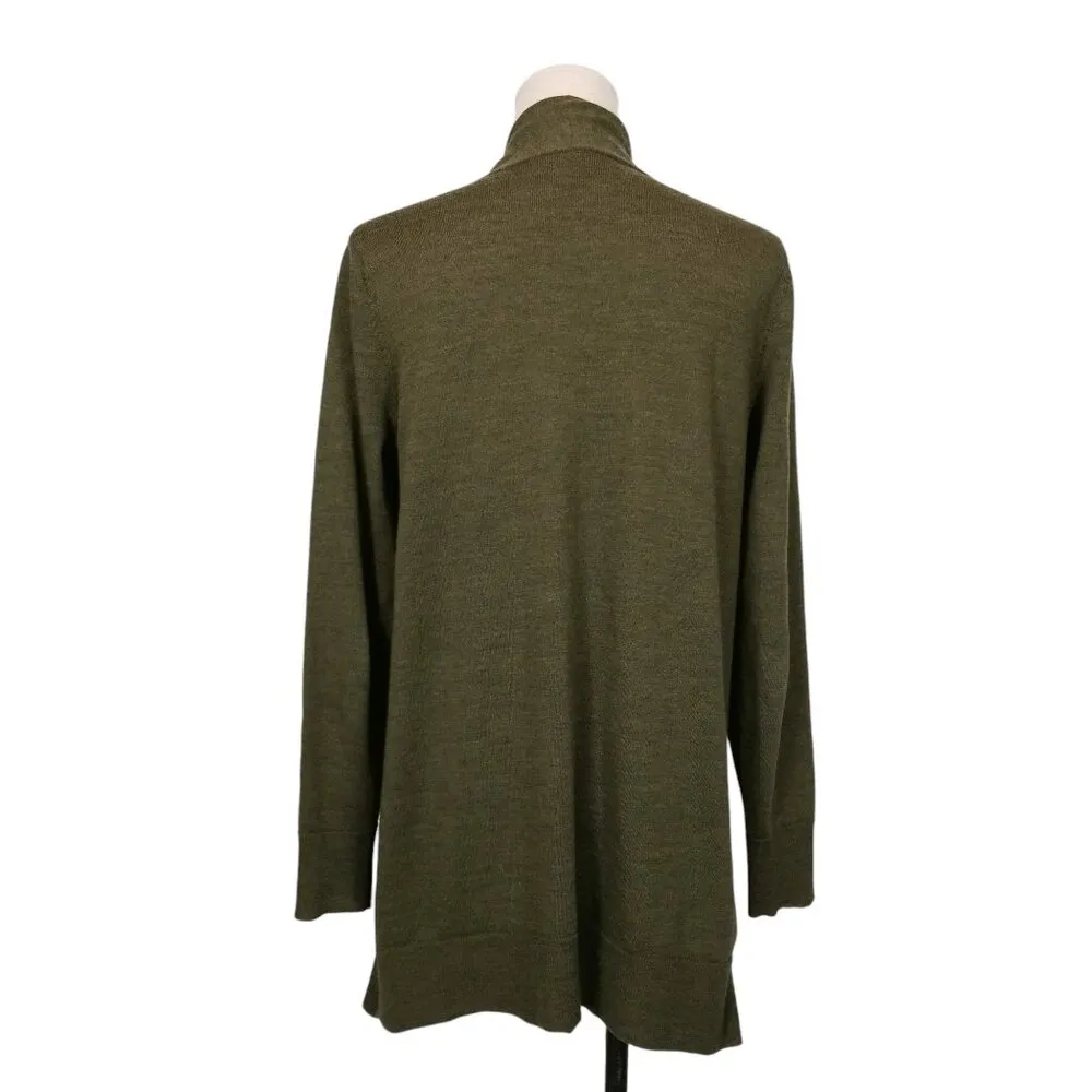Eileen Fisher Open Front Cardigan Olive Green Sz Small - Image 3