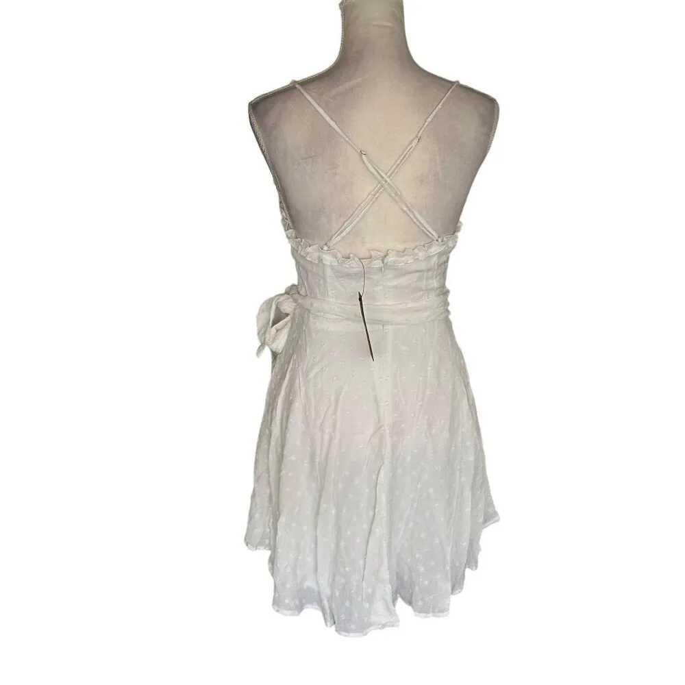 Lulus White Eyelet Cotton Wrap Lace Dress Polka Dot Ruffles Wedding NWT Size S - Image 5