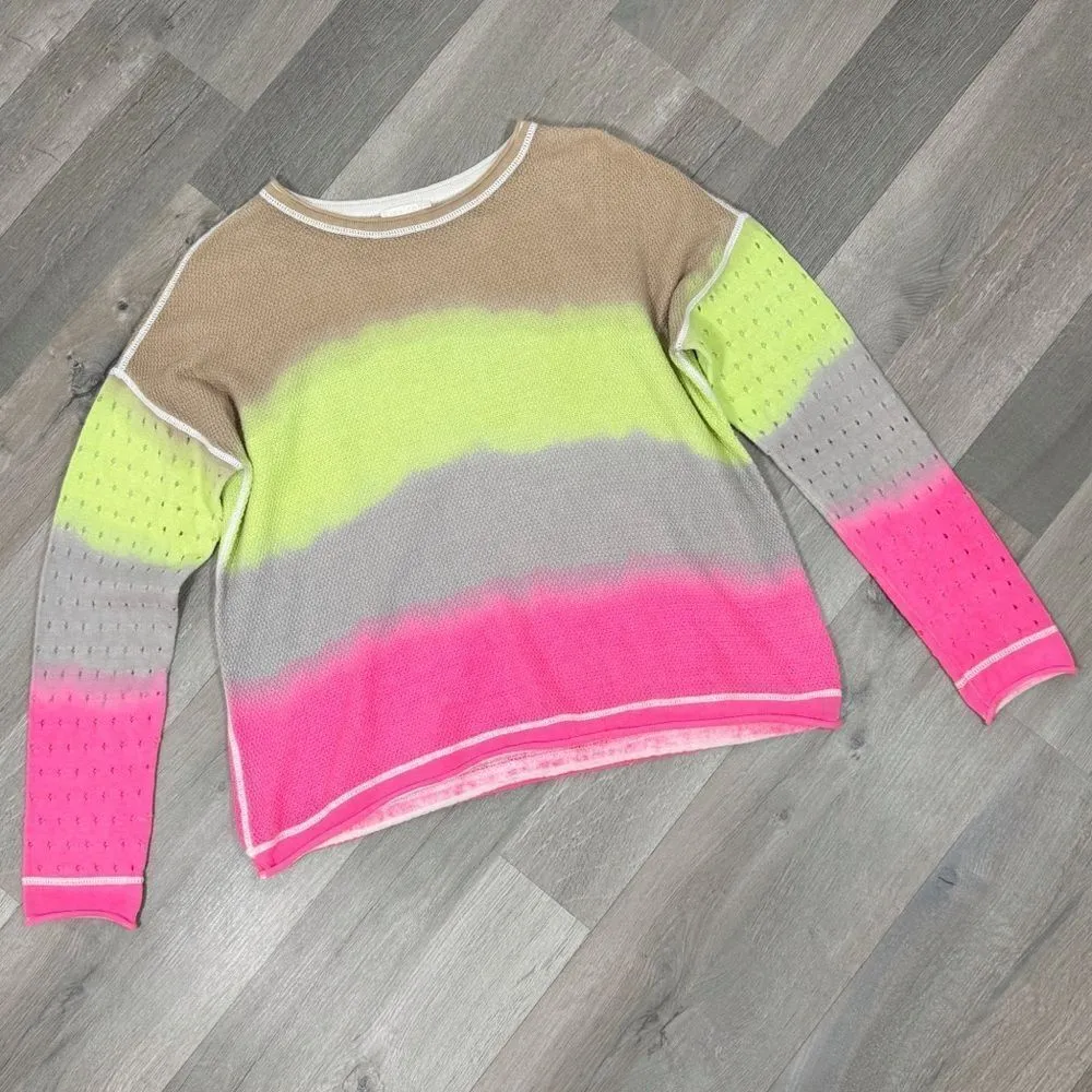 Lisa Todd Ombre Gradient Perforated Sleeve Crop Sweater Medium Neon Pink - Image 13