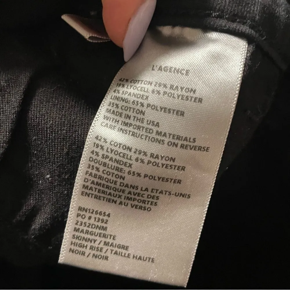 L'AGENCE Marguerite Skinny High Rise Jeans Noir Black Size 27 - Image 12