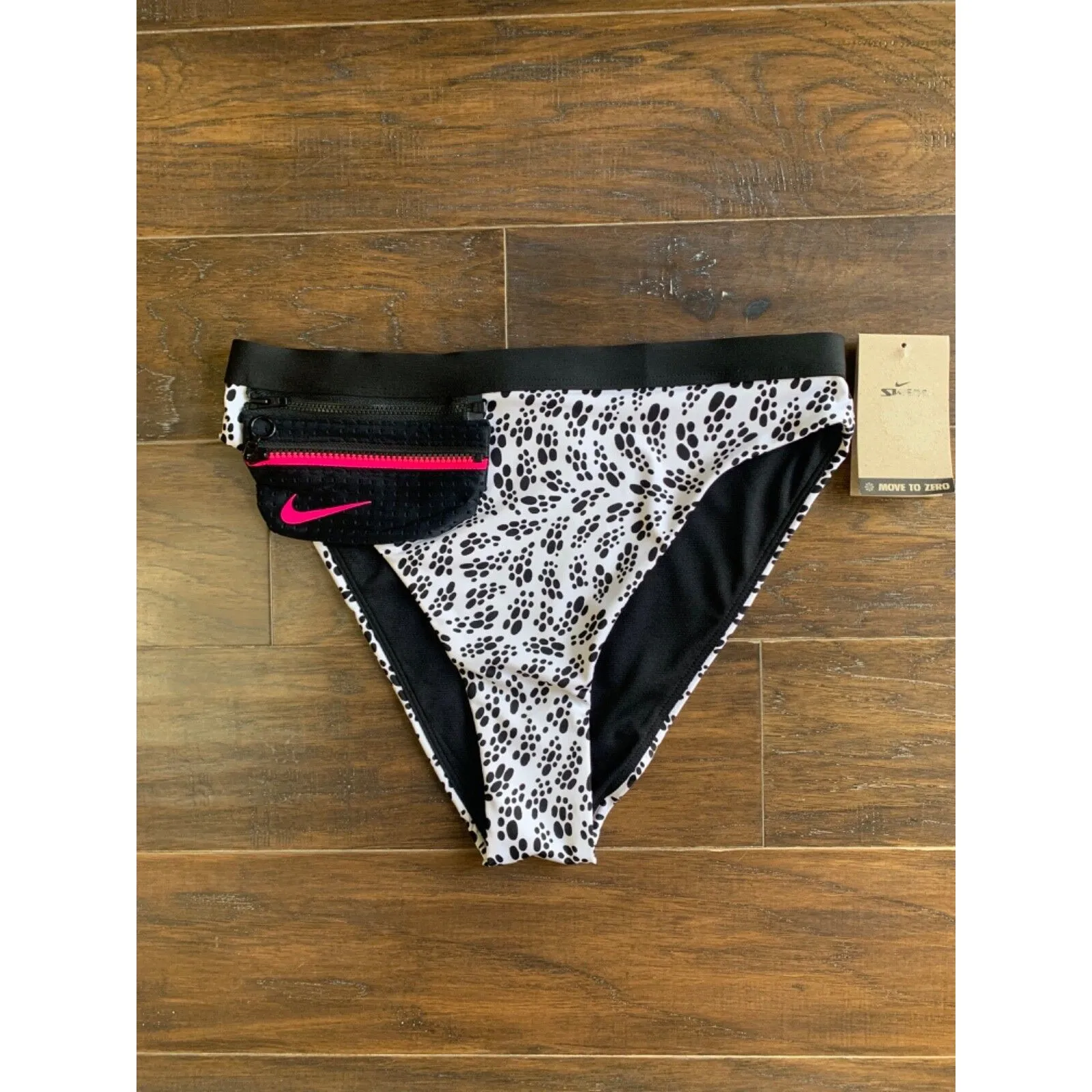 NIKE Bikini Bottoms High Waisted Swimsuit White Black Party Dots Womens M XL NEW - Image 2