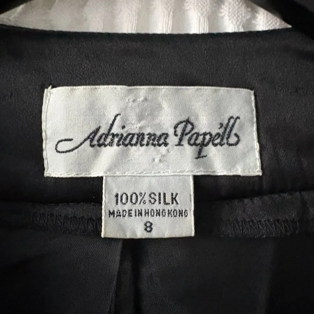 Vtg Adrianna Papell black silk tonal floral print single-button cropped jacket - Image 5