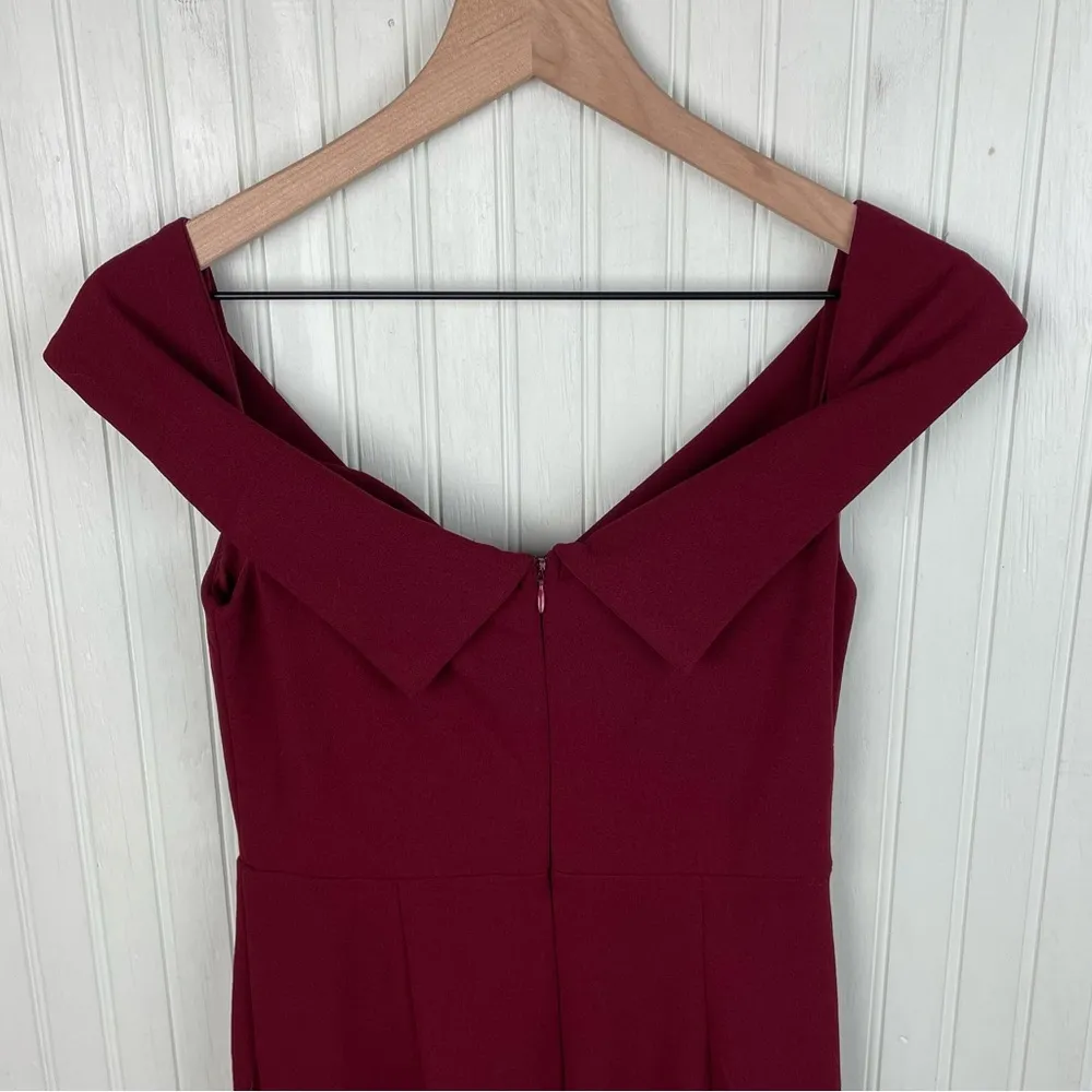 NEW Lulus Song of Love Wine Red Off-the-Shoulder Maxi Dress Gown Slit Size Small - Image 12