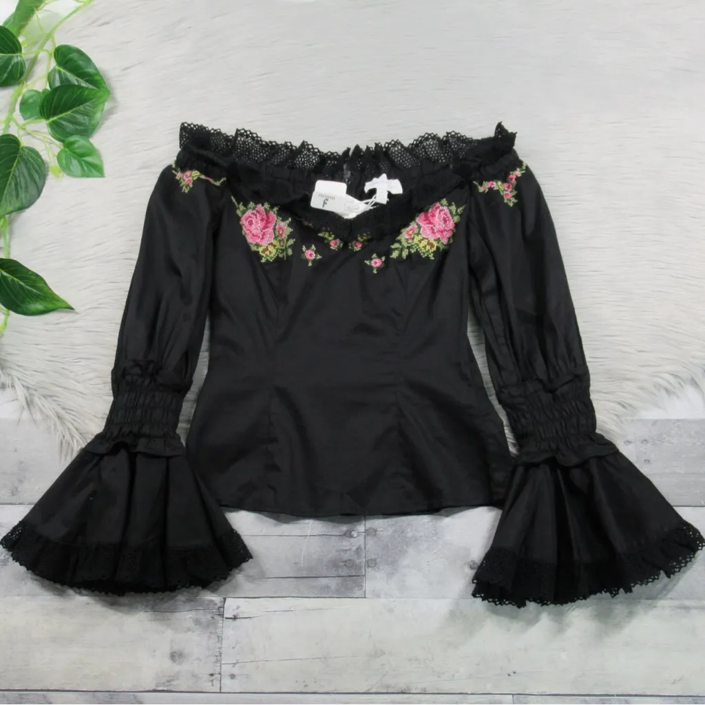 ALICE MCCALL Bon Voyage Off-The-Shoulder Floral Embroidered Blouse Women's XS - Image 2