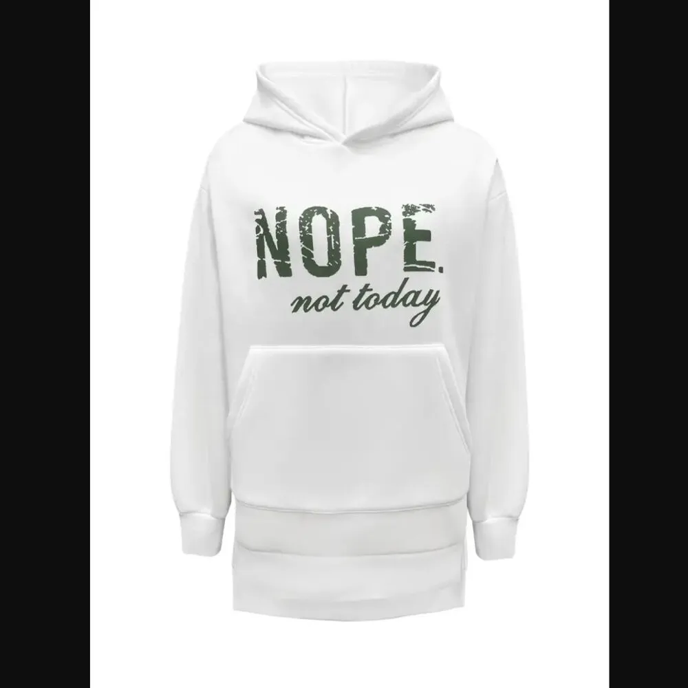 NEW White and Green Nope Not Today Print Hoodie Split Sweatshirt - Image 3