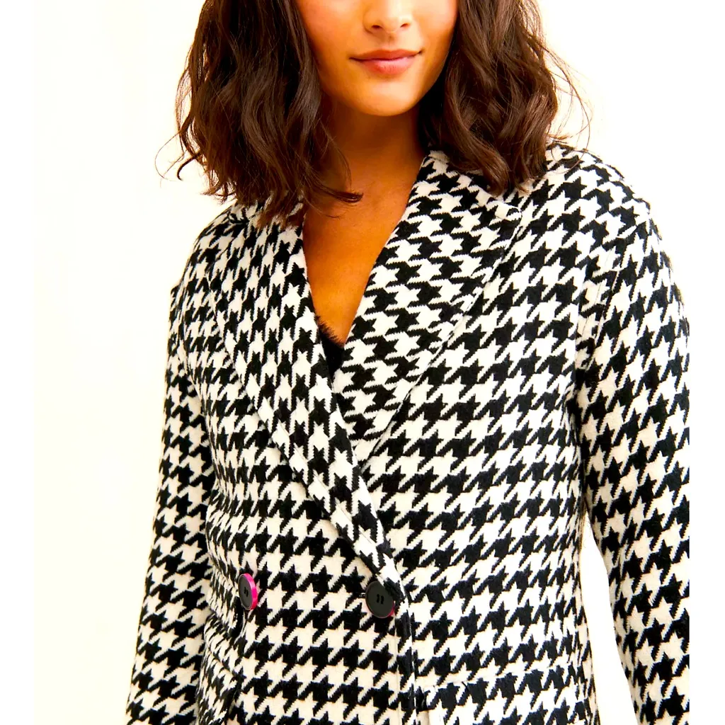 NVLT Black and White Houndstooth Trench Coat Size L - Image 7