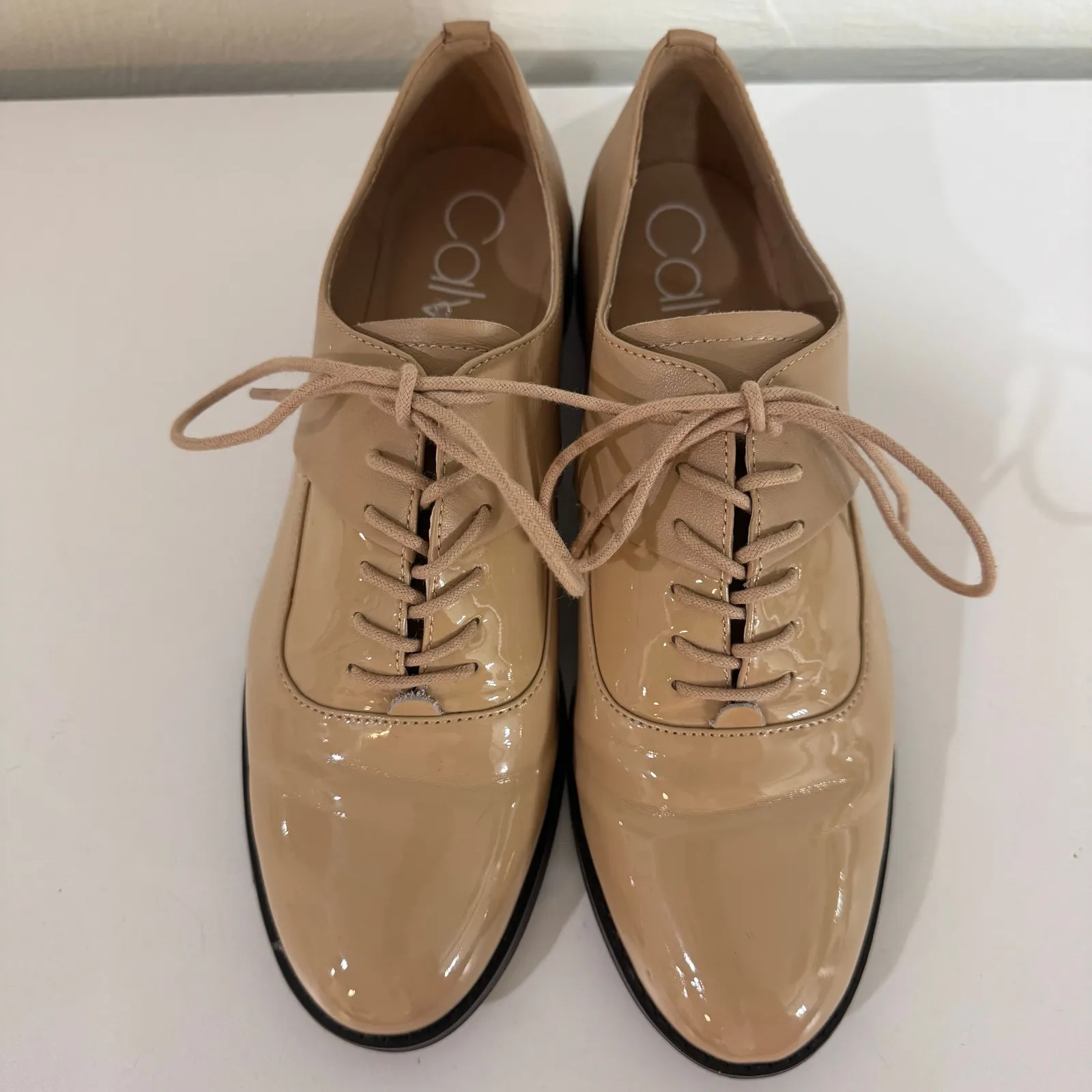 Calvin Klein Aracely Oxfords Loafers Patent Leather Tan Size 8 - Image 3