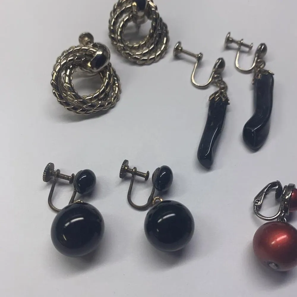 Lot Of 5 Costume Earrings Vintage Clip On Screw On Dangle Drop Some Beaded - Image 9