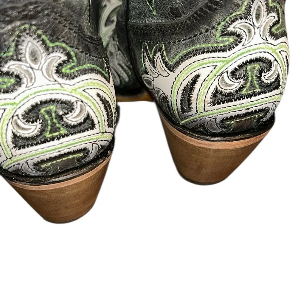 Corral  Leather Green/Gray Embroidered Overlay Western Pull On Boots(Size 8.5) - Image 5