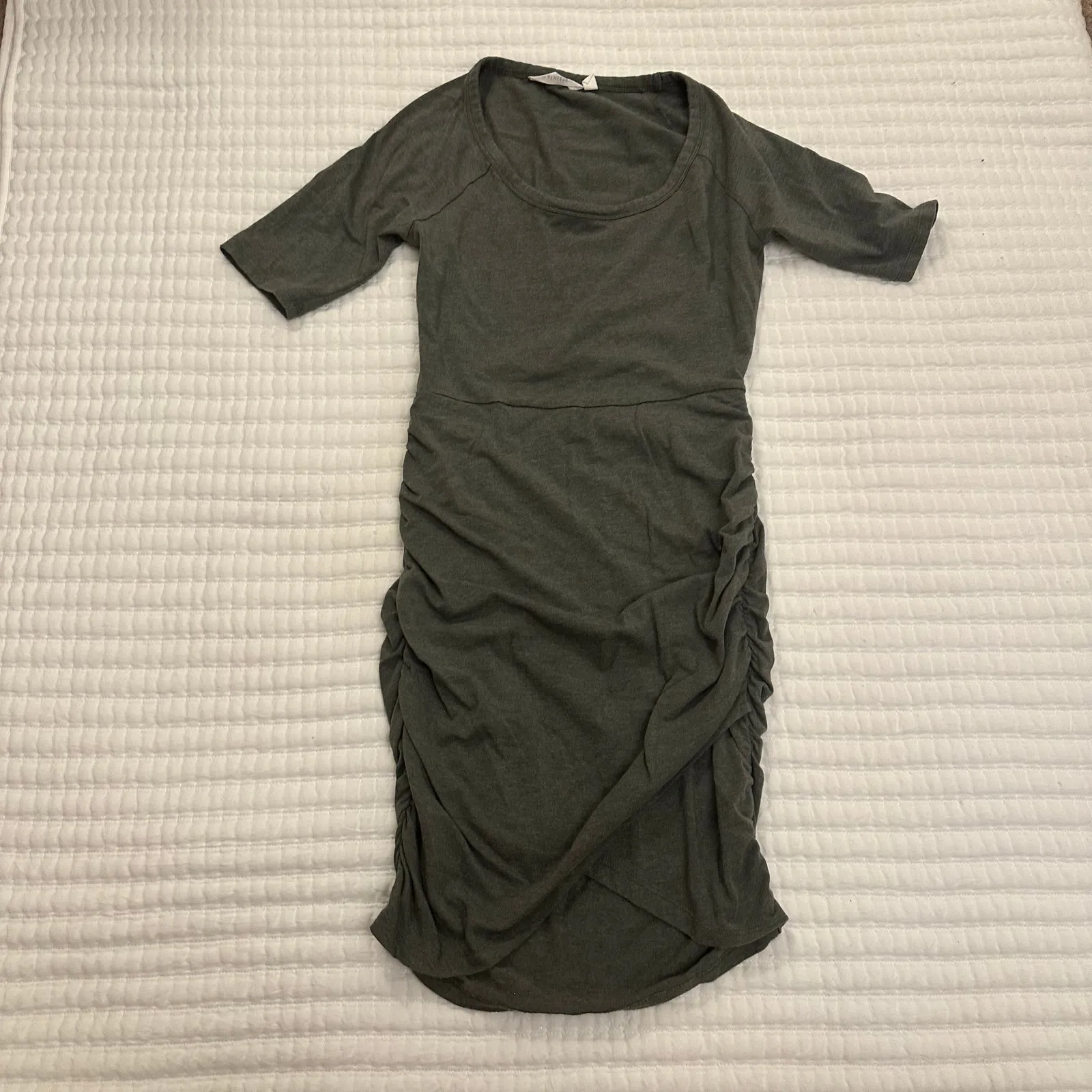 Athleta Dress sz XXS Olive Green Seeker Tee Short Sleeve Ruched Tulip Casual - Image 9