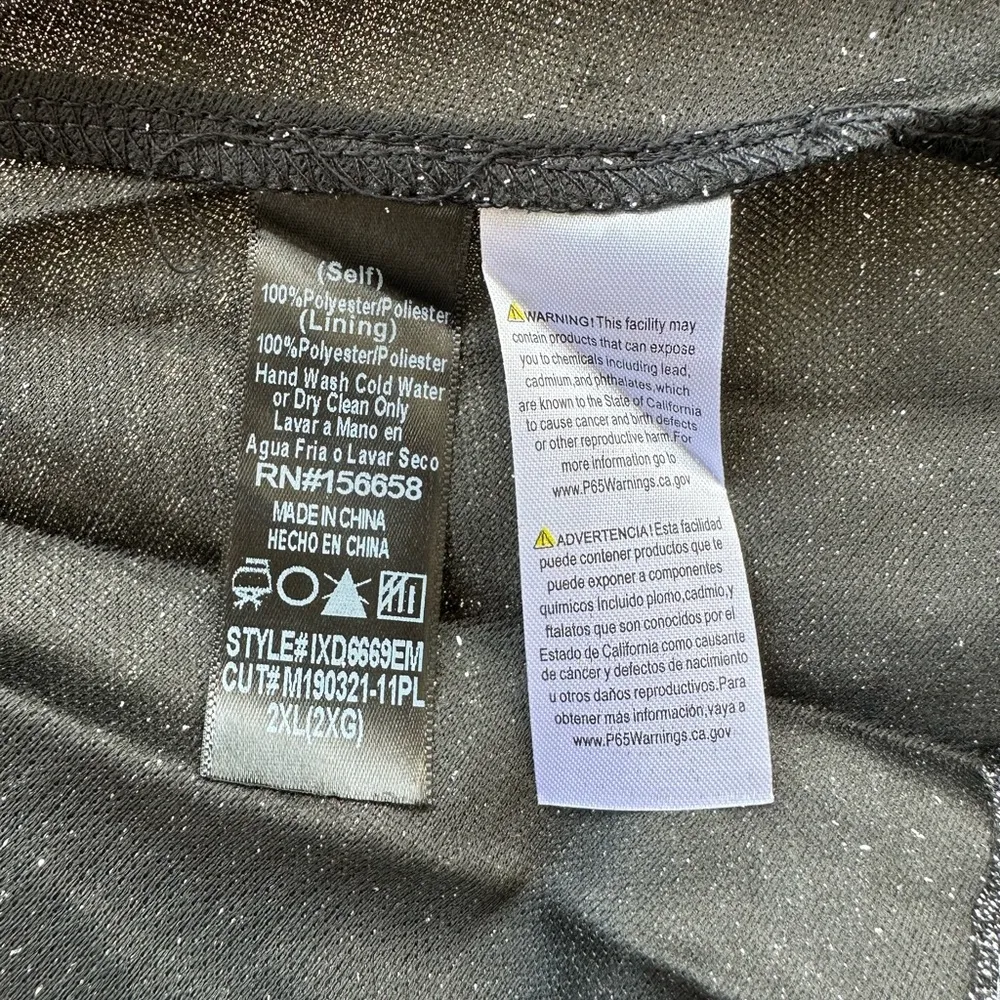 Symphony Shimmer Belted Asymmetrical Flare Hem V-neck Dress Black/Silver Size 2X - Image 12