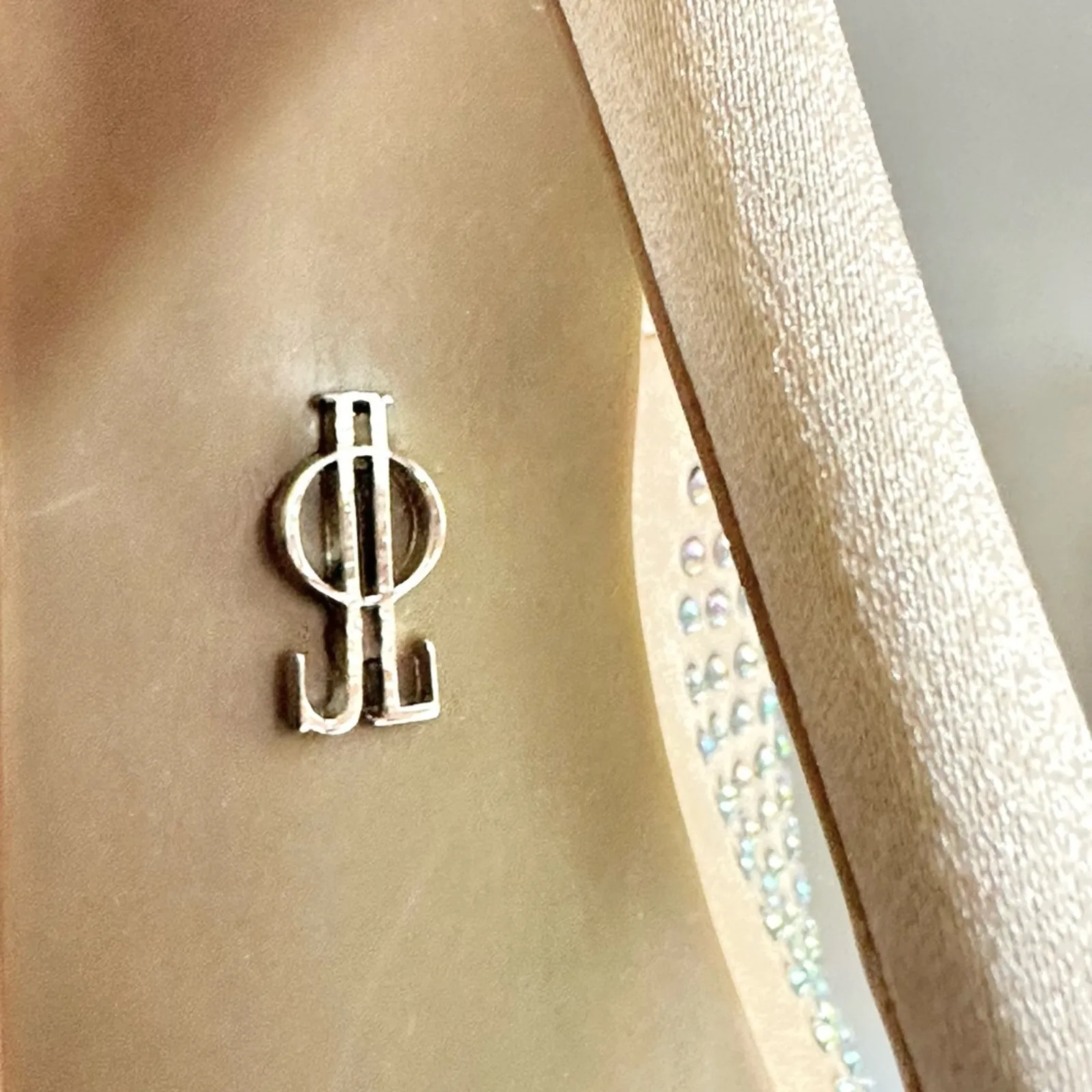 JLO Taupe Platinum Faux Diamond Studded Platform Heels - Image 7