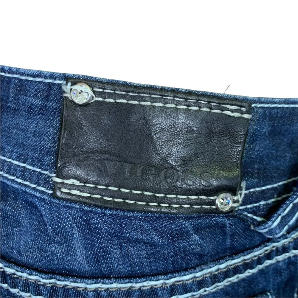 Vigoss Womens Skinny Denim Blue Jeans Dark Wash Embroidered Jeweled Size 1 26 - Image 9
