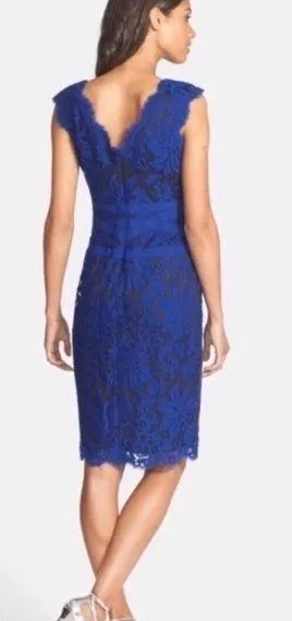 TADASHI SHOJI PETITE ROYAL BLUE LACE EMBROIDERED SHEATH DRESS 2P - Image 2