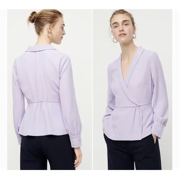 J.Crew Lavender Purple Faux Wrap V-Neck Long Sleeve Blouson Blouse - Image 2