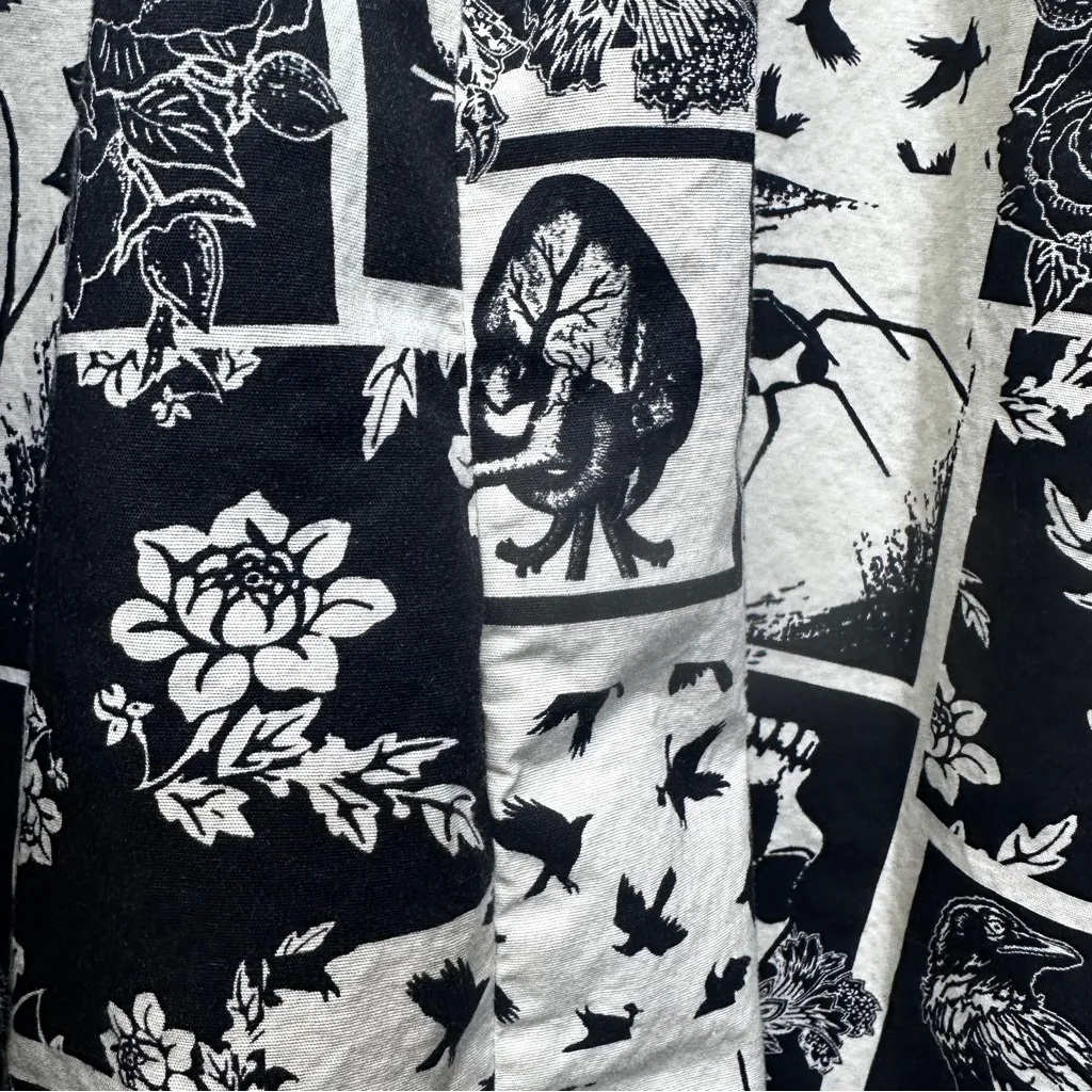 Thorn & Fable Gothic Patchwork MIDI Skirt Small Skull Raven Design Black - Image 9