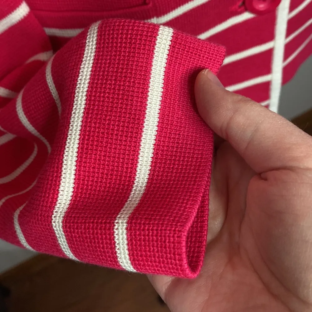 Talbots nautical striped buttoned sweater blazer raspberry pink and white size S - Image 11