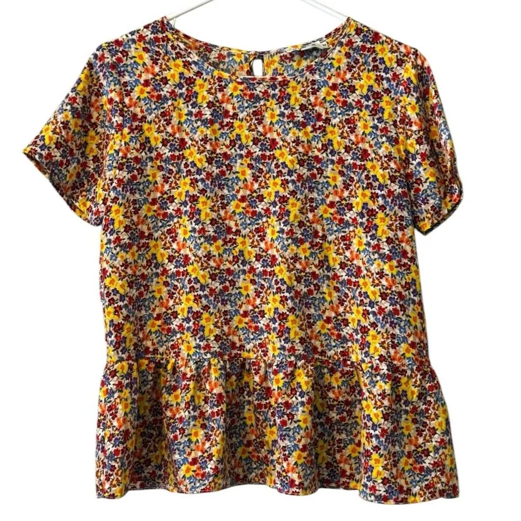 Molly Bracken Floral Short Sleeve Blouse Sz Medium Polyester Tiered Cottagecore - Image 1