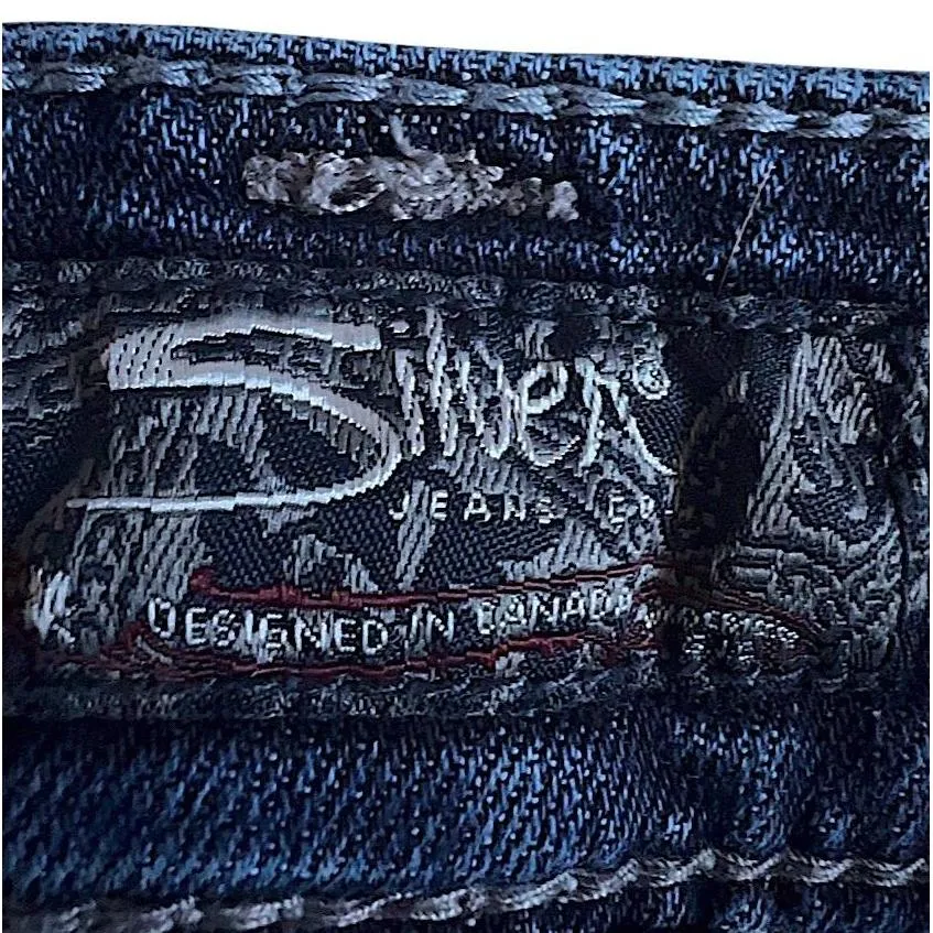 Silver Jeans Co Womens Suki Flap Capris Dark Wash Embroidered Sequin Curvy - Image 6