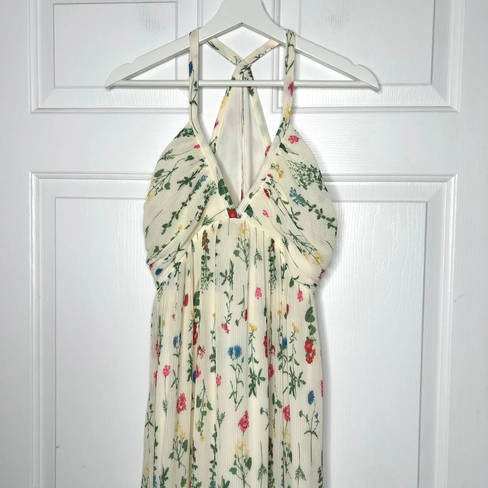 CeCe NWT Women's Floral Print Halter Maxi Dress Ivory Size‎ S - Image 7