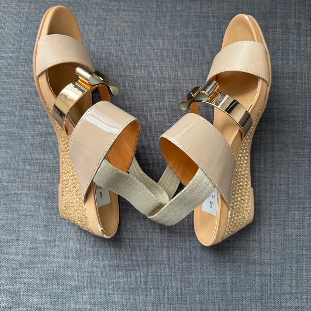 LANVIN en Bleu Ribbon Wedge Sandals (Platinum Combination) Women Size 3 - Image 6