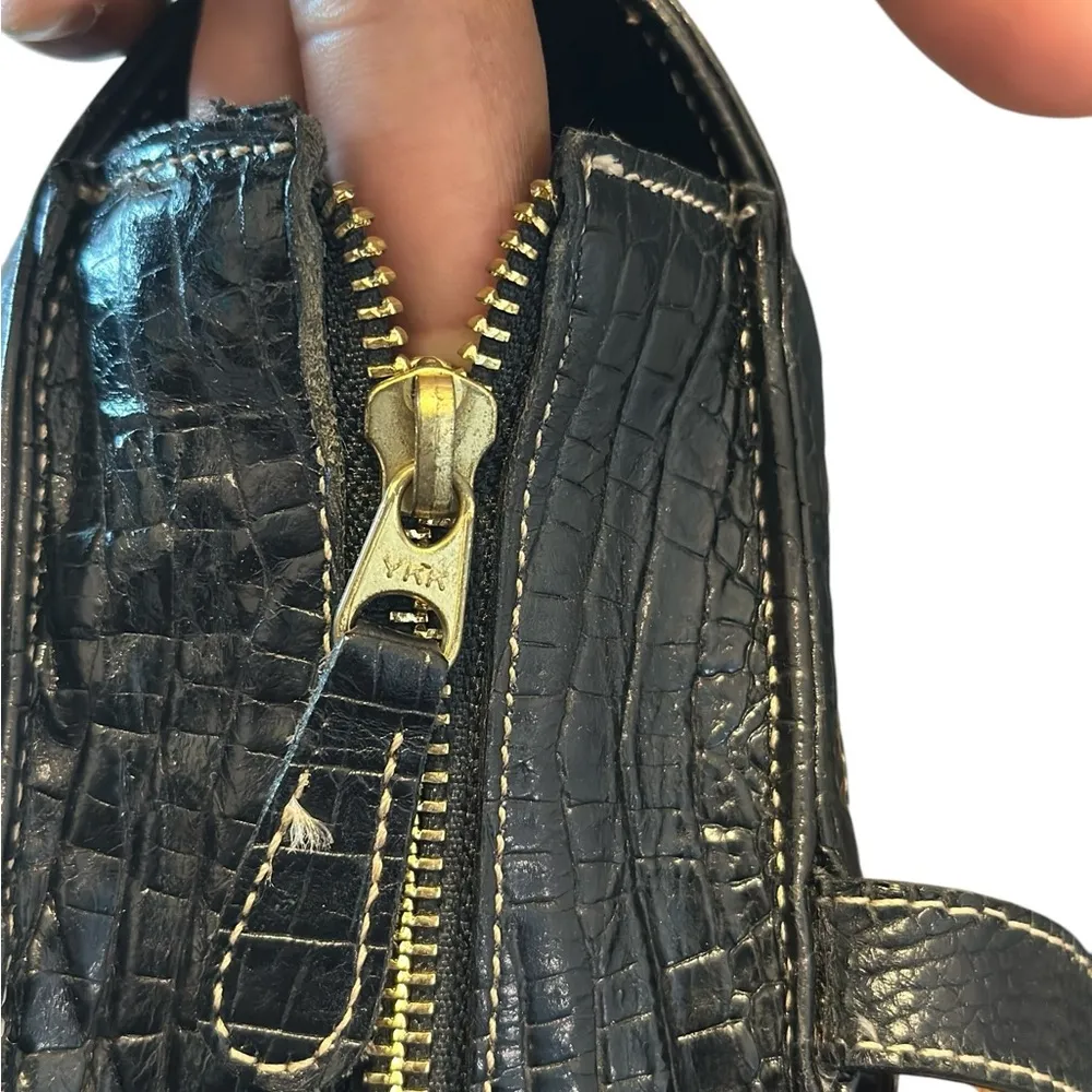 Brahmin Vintage Croc (Leather)and woven Tan and Black Tote Bag - Image 5