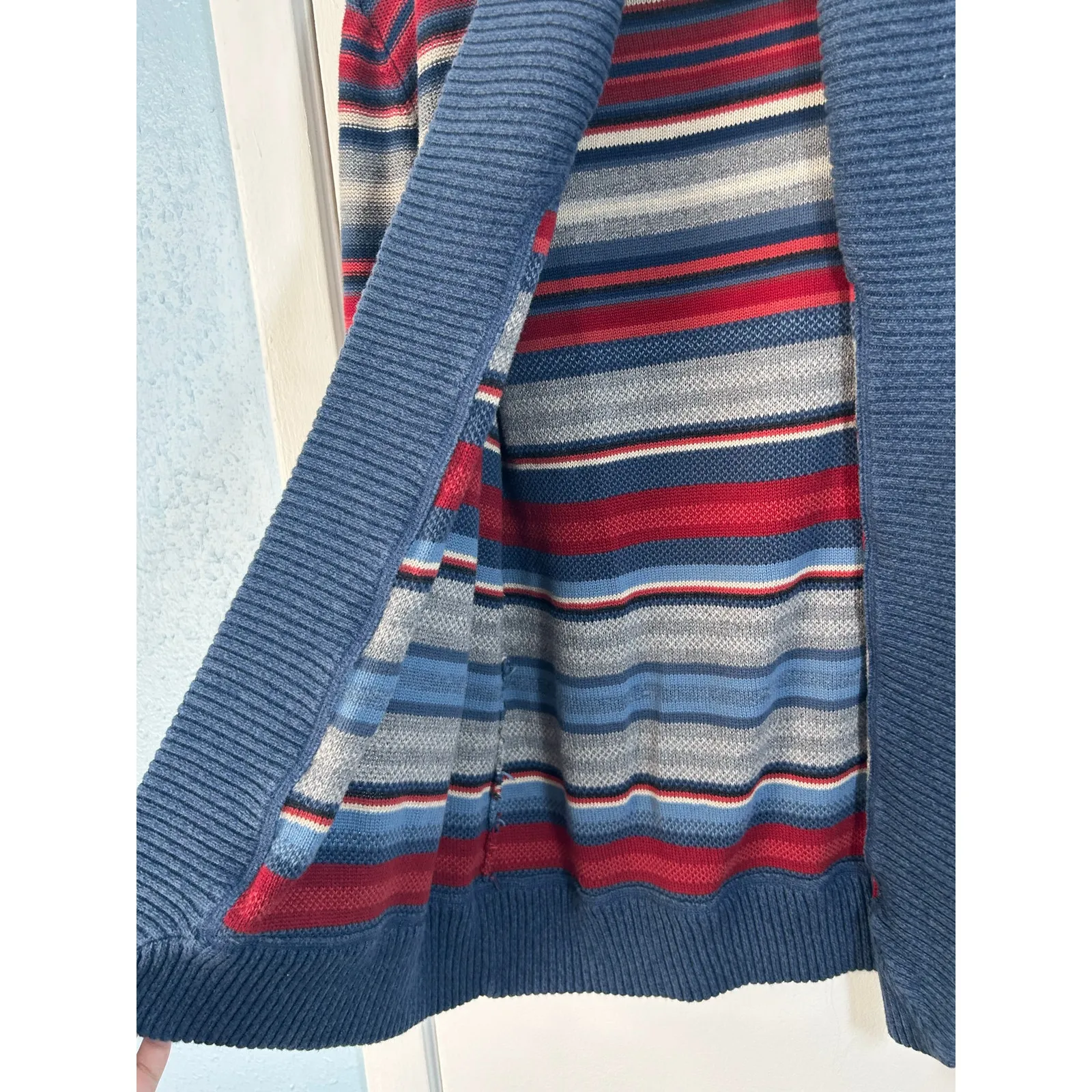 Vintage Lauren Jeans Co Cardigan Sweater Large Blue Red Striped Cabin Core - Image 2