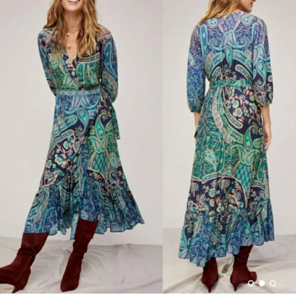 Anthropologie Amorim’s Tropical Floral Farm Rio Maxi Wrap Dress - Image 2