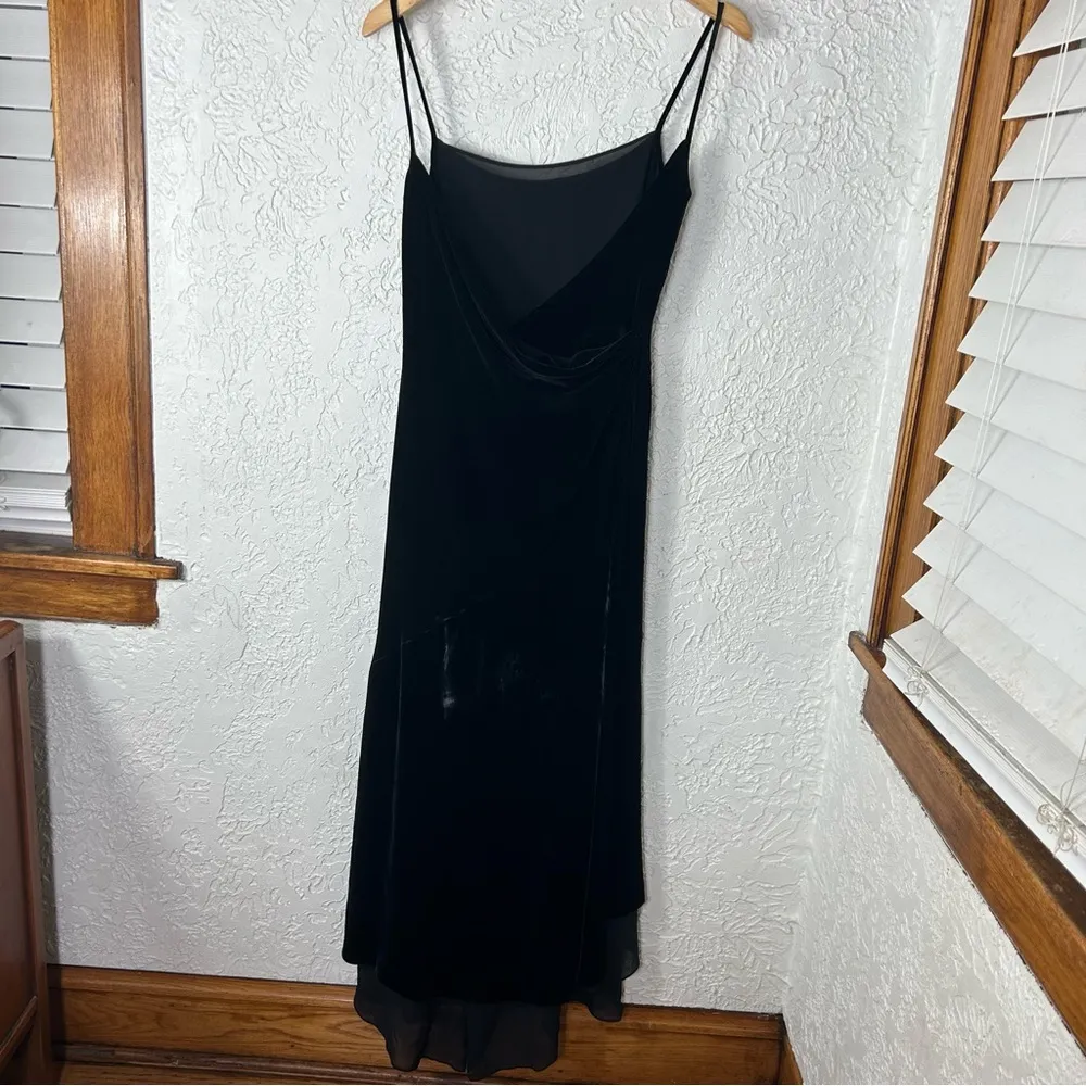 BCBGMaxazria | Black Velour Silk Asymmetrical Party Whimsical Goth Dress Size 4 - Image 10