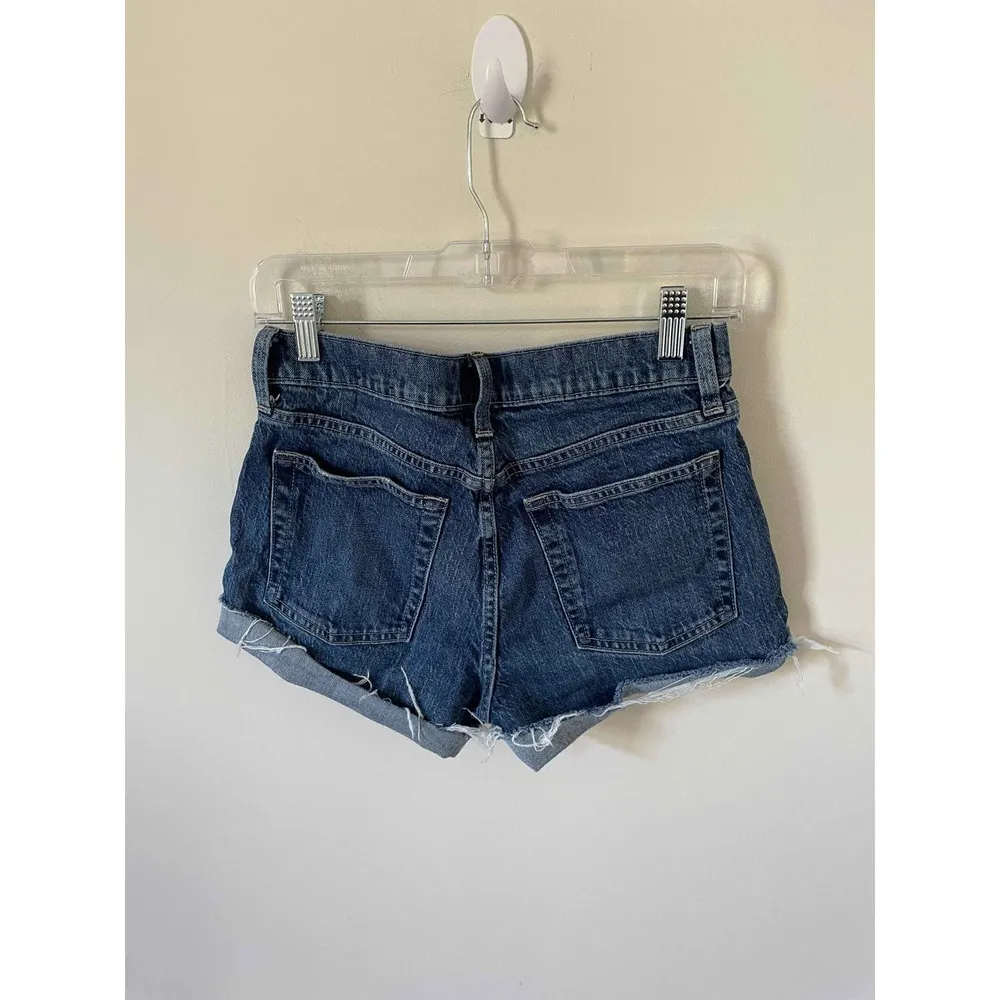 Gap High Rise Raw Hem Cheeky Button Fly Denim Shorts Blue Size 2 - Image 2