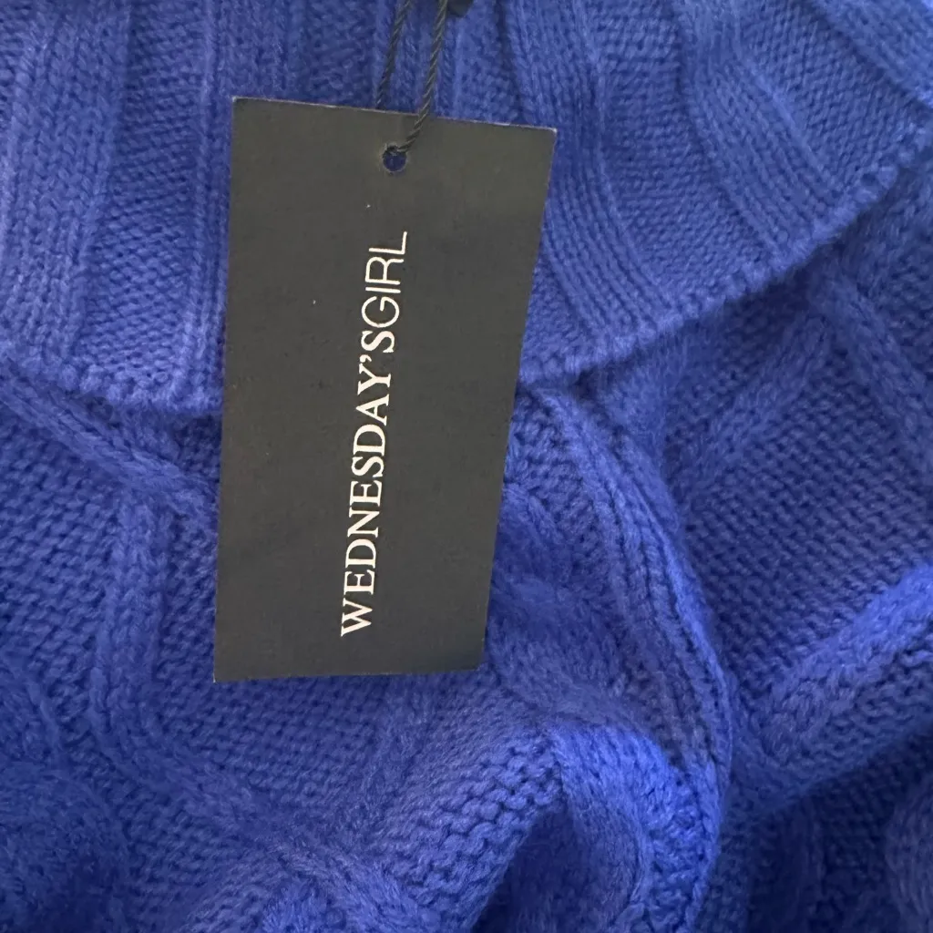 Wednesday's Girl blue high neck sweater balloon sleeves chunky knit NWT Size XS - Image 5