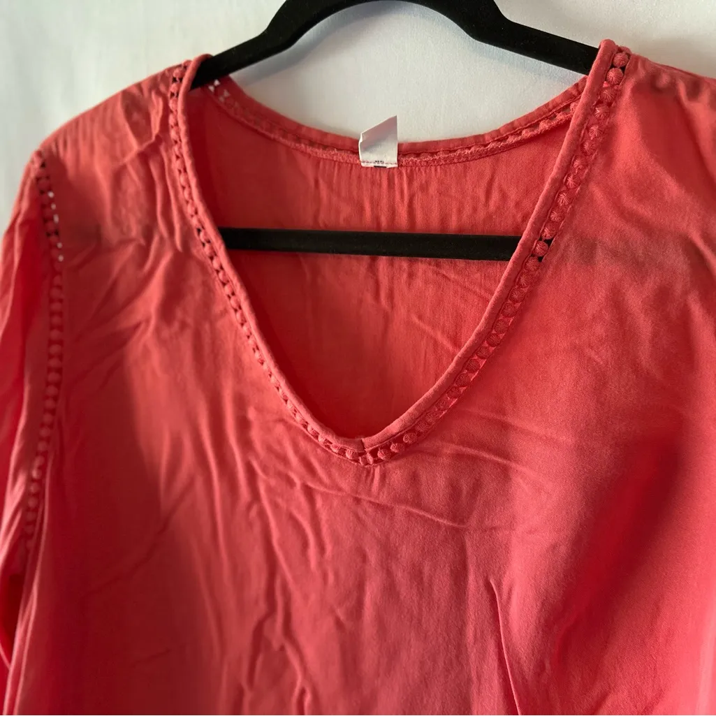Women's Deep Peach/Orange V-Neck Top - Image 2