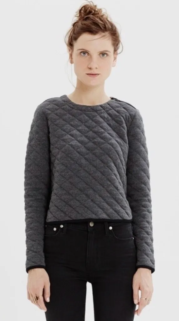 Madewell gray quilted zip shoulder cotton sweater, size XS boho cropped winter - Image 1