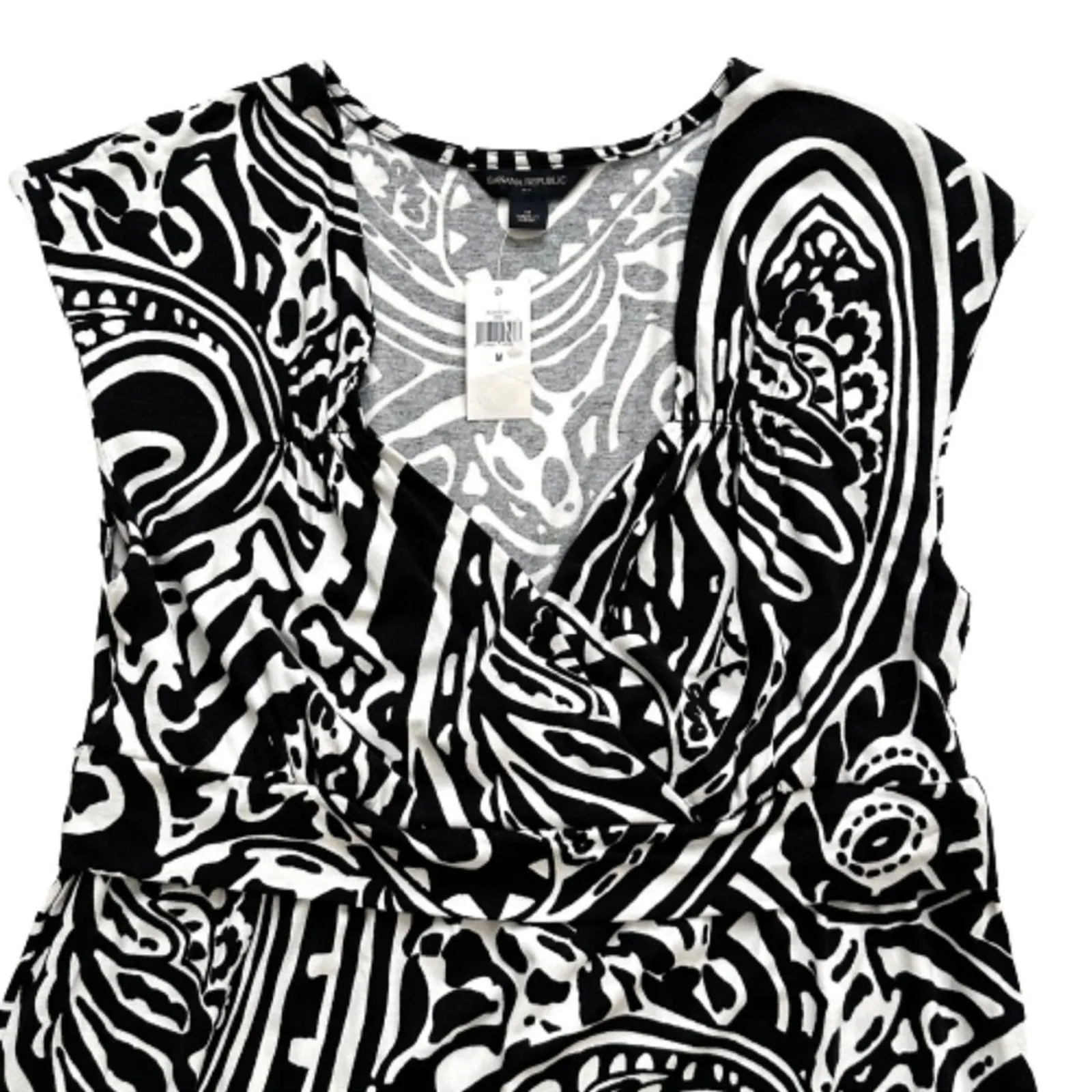 Banana Republic Factory Dress Black White Print Cap Sleeveless Casual Medium NEW - Image 8