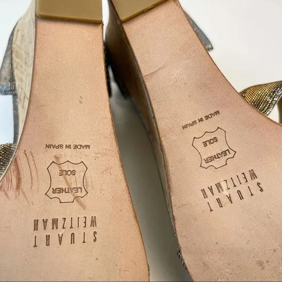 Stuart Weitzman Wedge Sandals Gold Metallic‎ Sparkle Size 8 Y2K Baddie Glam - Image 13