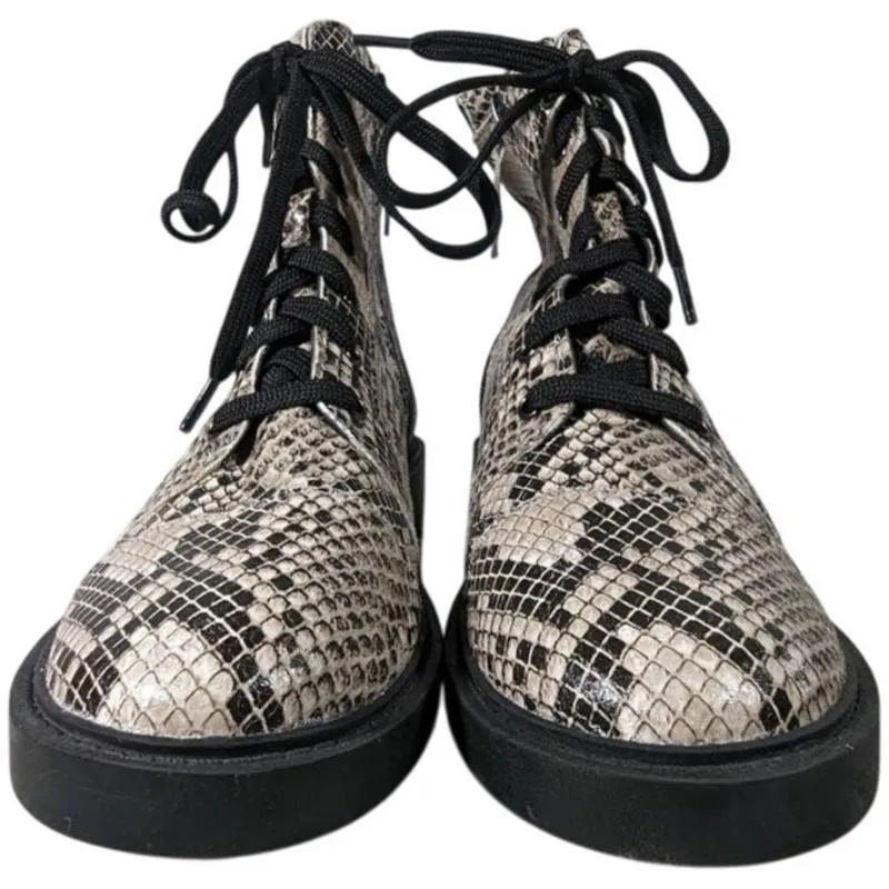 Linea Paolo Moto Boot‎ 5.5 Snakeskin Print Lace Up Ankle Boots Combat Booties Gray - Image 3