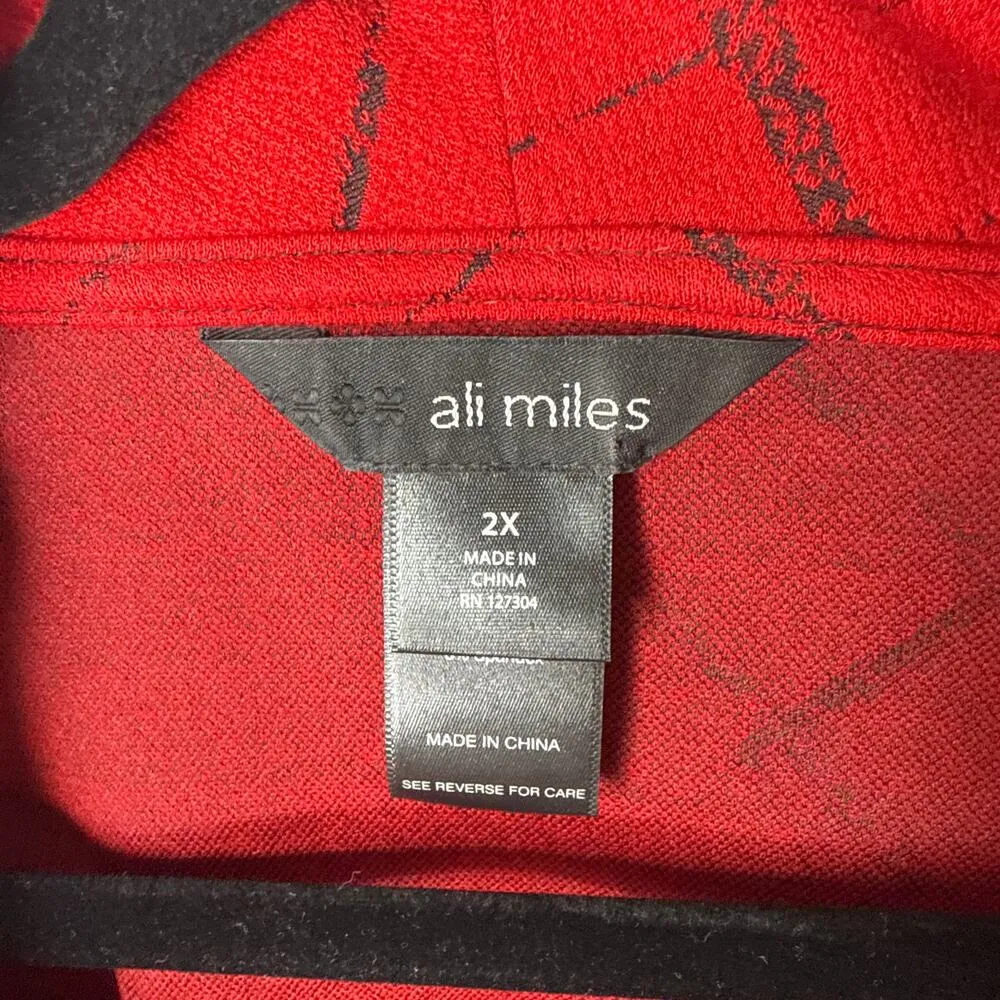 Ali Miles RUBY Size 2X Red/Black Asymmetric Knit Tunic Top Cowl Neck Art to Wear Red - Image 8