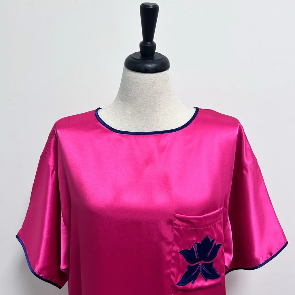 Victorias Secret Vintage Satin Pink Blue Short Sleeve Sleep Shirt Box Medium New - Image 3