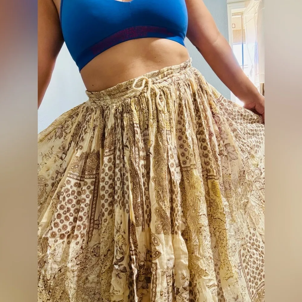 Short Circuit Vintage Women Brown Bohemian Maxi Summer Drawstring Skirt FREESIZE Tan Size undefined - Image 3