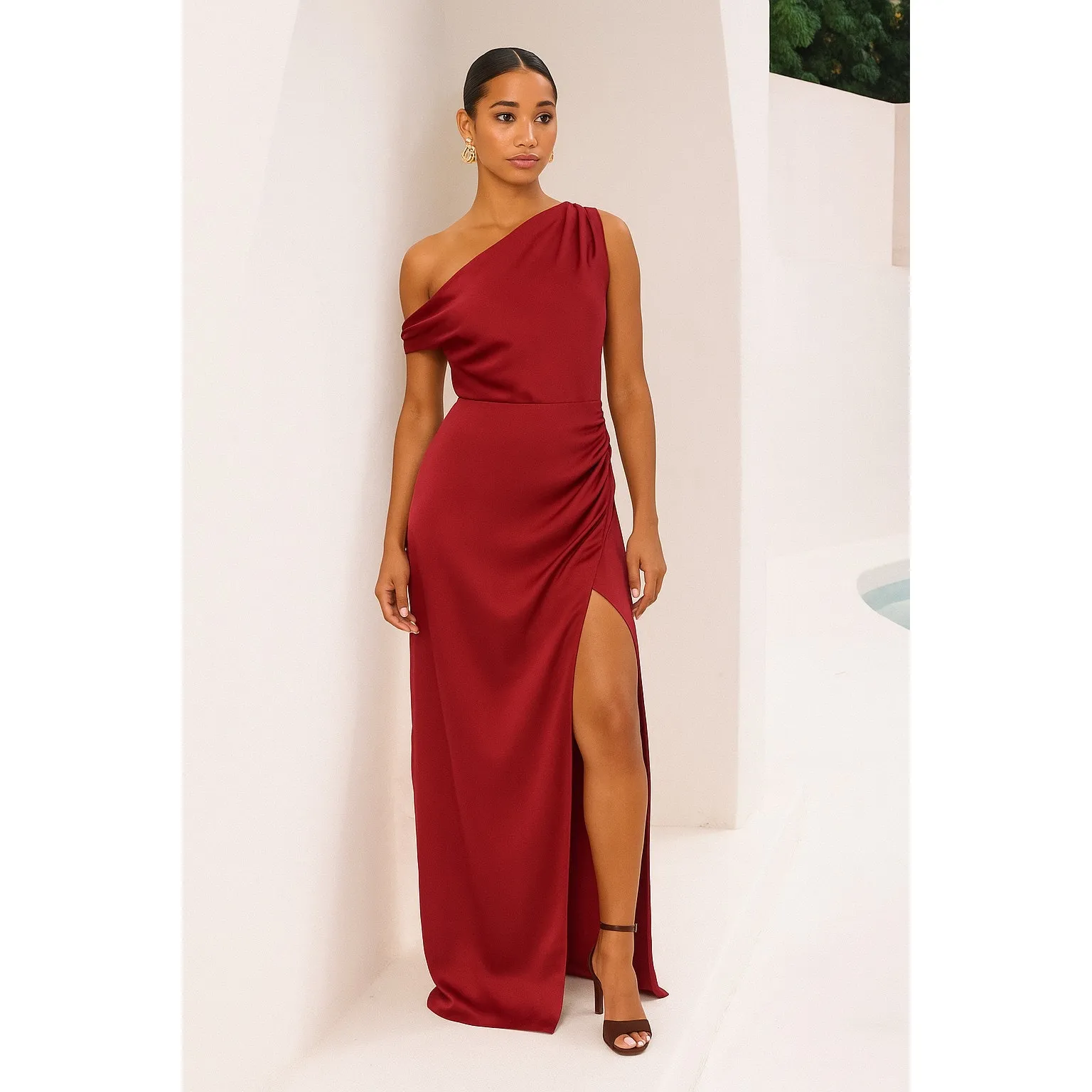 Show Me Your Mumu Jodie Maxi Dress in Cranberry Luxe Satin S - Image 8