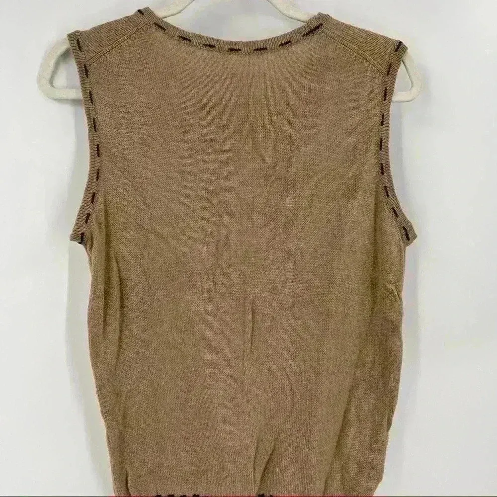 Pringle Embroidered Logo Lightweight Wool Sleeveless Vest Top Size Small Tan - Image 4