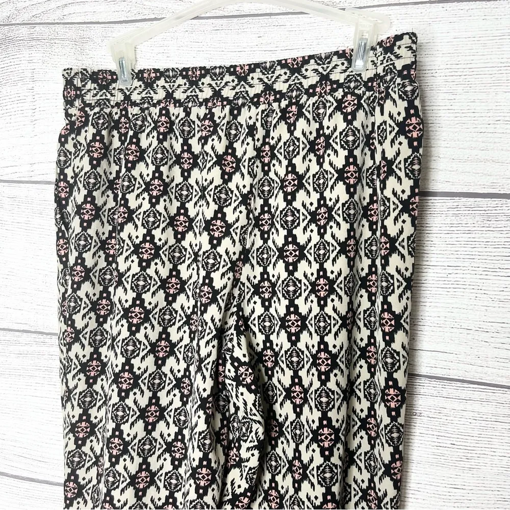 Bohemian Black Cream & Pink Lightweight Comfy Tapered Ankle Casual Pants Size XL - Image 8