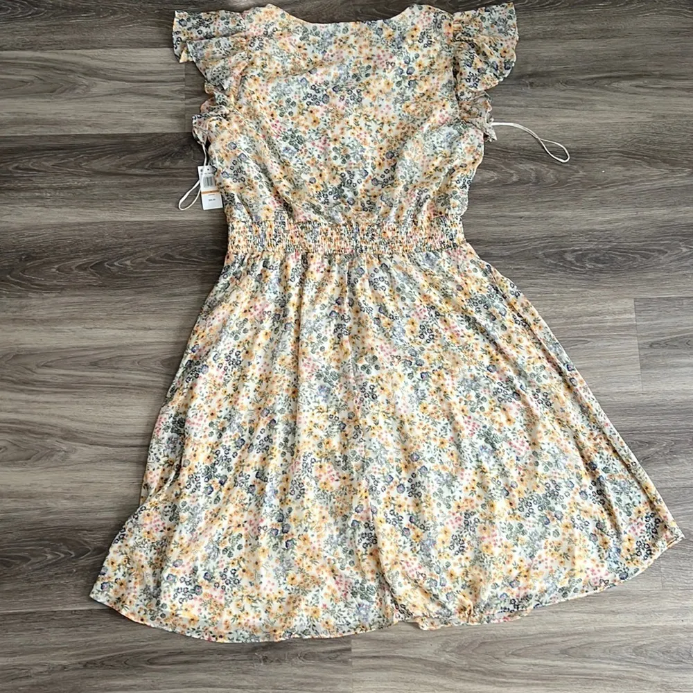 MSK Flutter Sleeve Short Floral Midi Fit Flare Dress 3X Yellow - Image 10