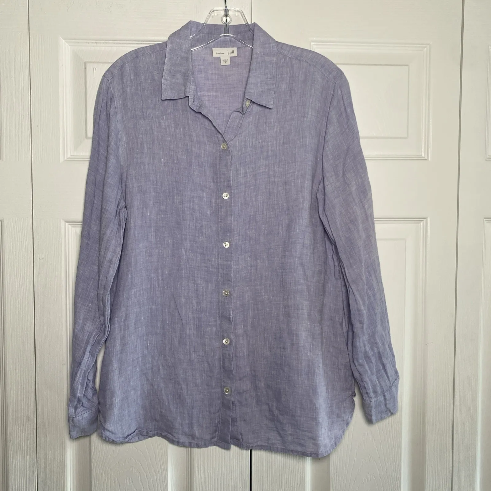 J Jill Love Linen Womens Small Purple Lilac Button Long Sleeve Lagom Clean Girl - Image 3