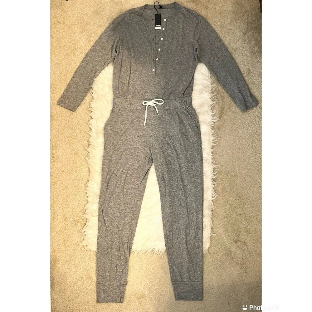 Monrow Henley Drawstring Jumpsuit Gray Size L - Image 5