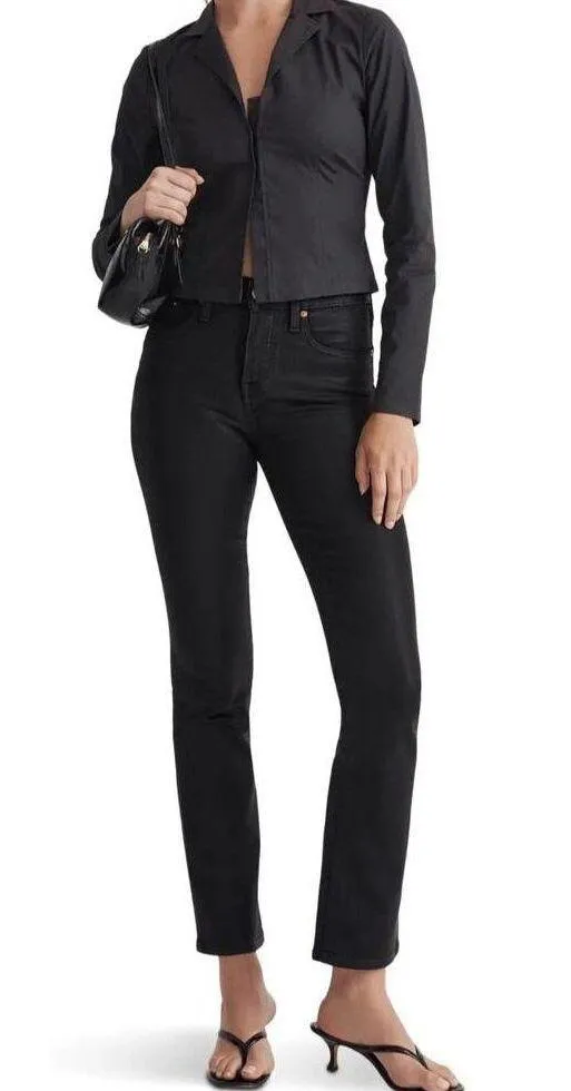 Mid Rise Kick Out Jeans in True Black Wash Coated Edition - Image 3