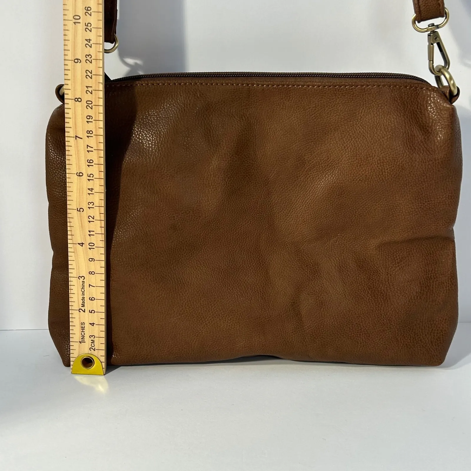 JOY Susan Faux Leather Crossbody Bag Brown Textured Adjustable Strap Zip Boho - Image 3